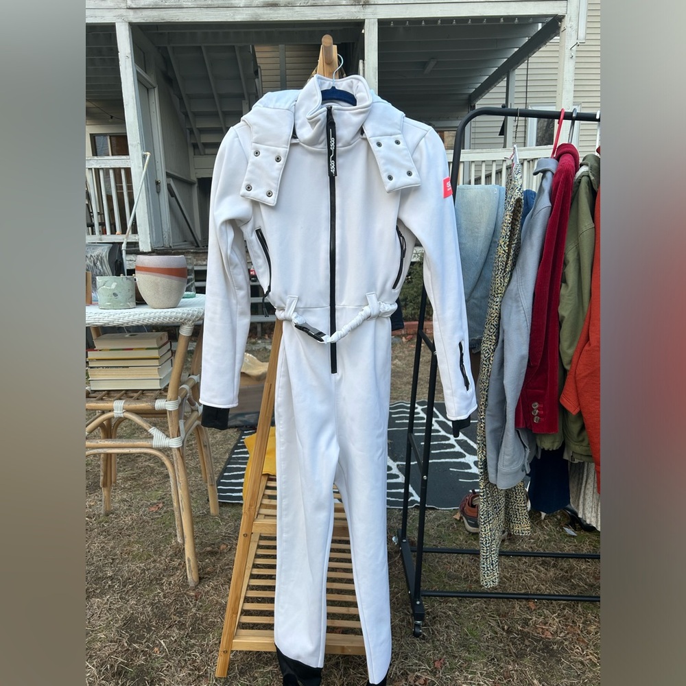 ASOS 4505 White Ski belted ski suit with slim leg/stirrups